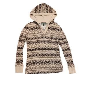 Lauren ralph lauren hoodie henley babydoll western print Women large Long sleeve